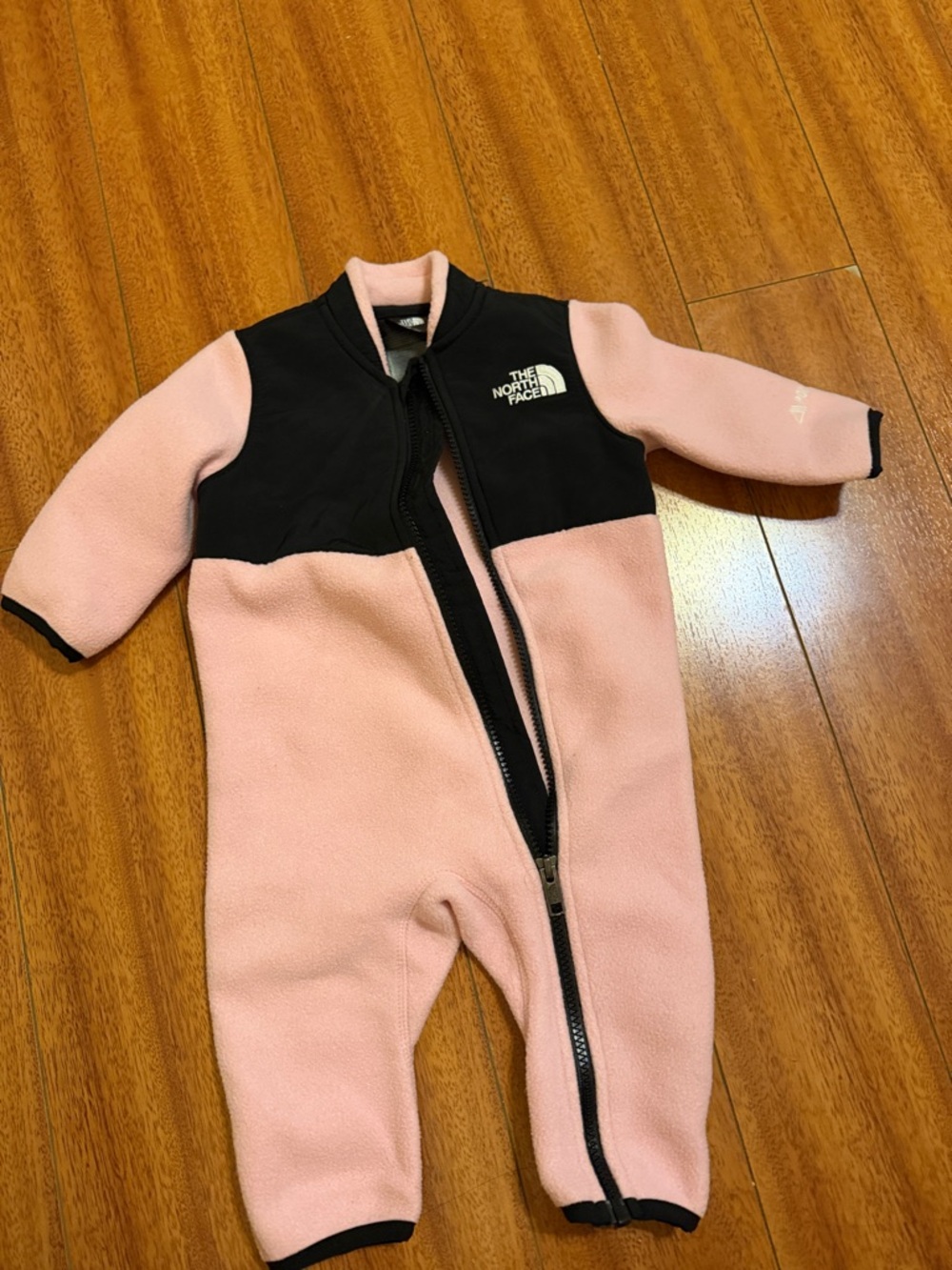 The North Face Pink and Black Fleece One-Piece Footie